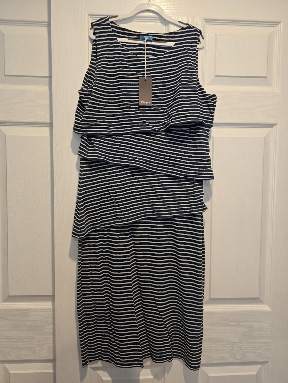 J. McLaughlin Navy and White Layered Sleeveless Midi Dress